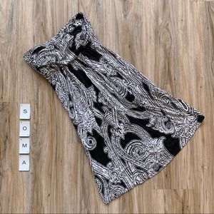 SOMA Rayon Strapless Dress Paisley Black White XS Extra Small